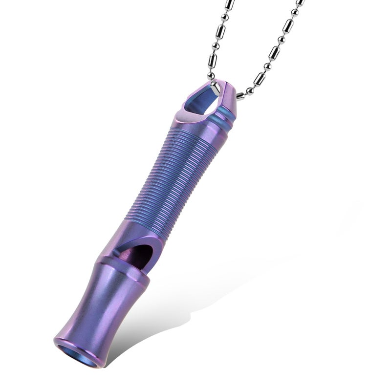 TACRAY Titanium Whistle â€“ Ultra-Loud 120+ dB, CNC Machined, Lightweight & Durable â€“ Perfect for Emergency Survival, Hiking, Camping, and Outdoor Safety â€“ Includes Stainless Steel Chain (Purple) - Image 1